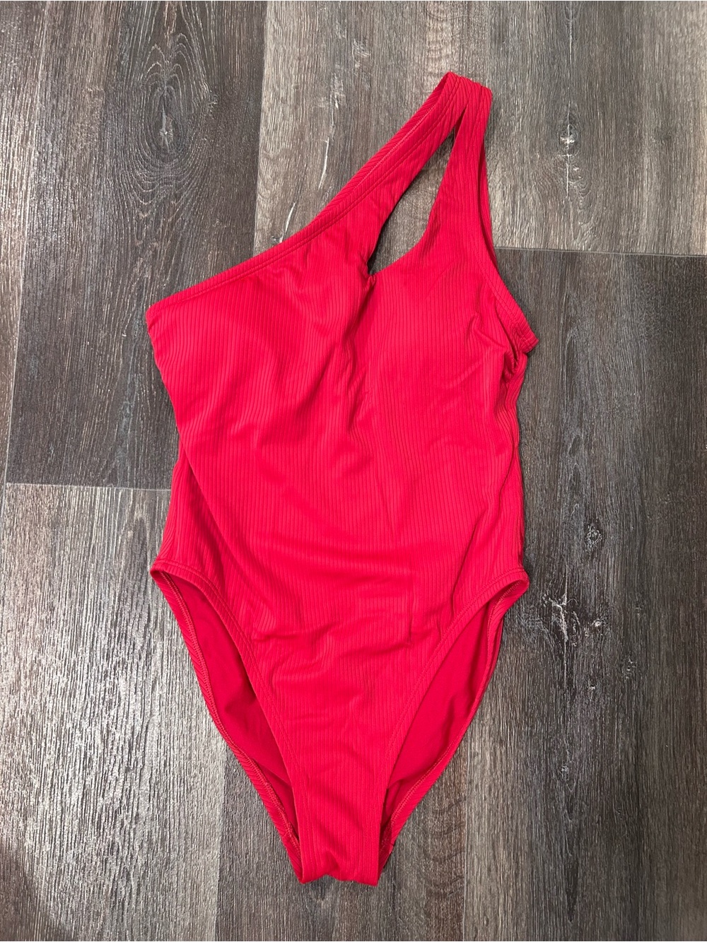 Shade & Shore Red One-Shoulder Ribbed Swimsuit